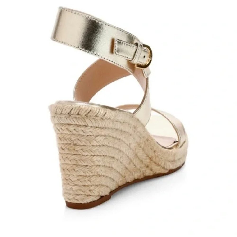 New Stuart Weitzman Lexia Gold Metallic Leather Espadrille Wedge Sandals 7 US - Picture 6 of 7